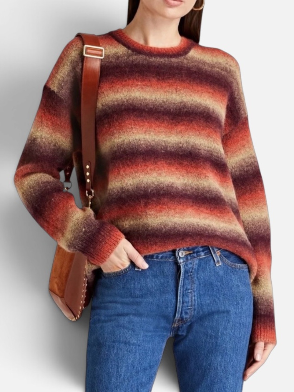 Re/Done Sunset Stripe Wool-Blend Oversized Crew Neck Sweater XS/S $475